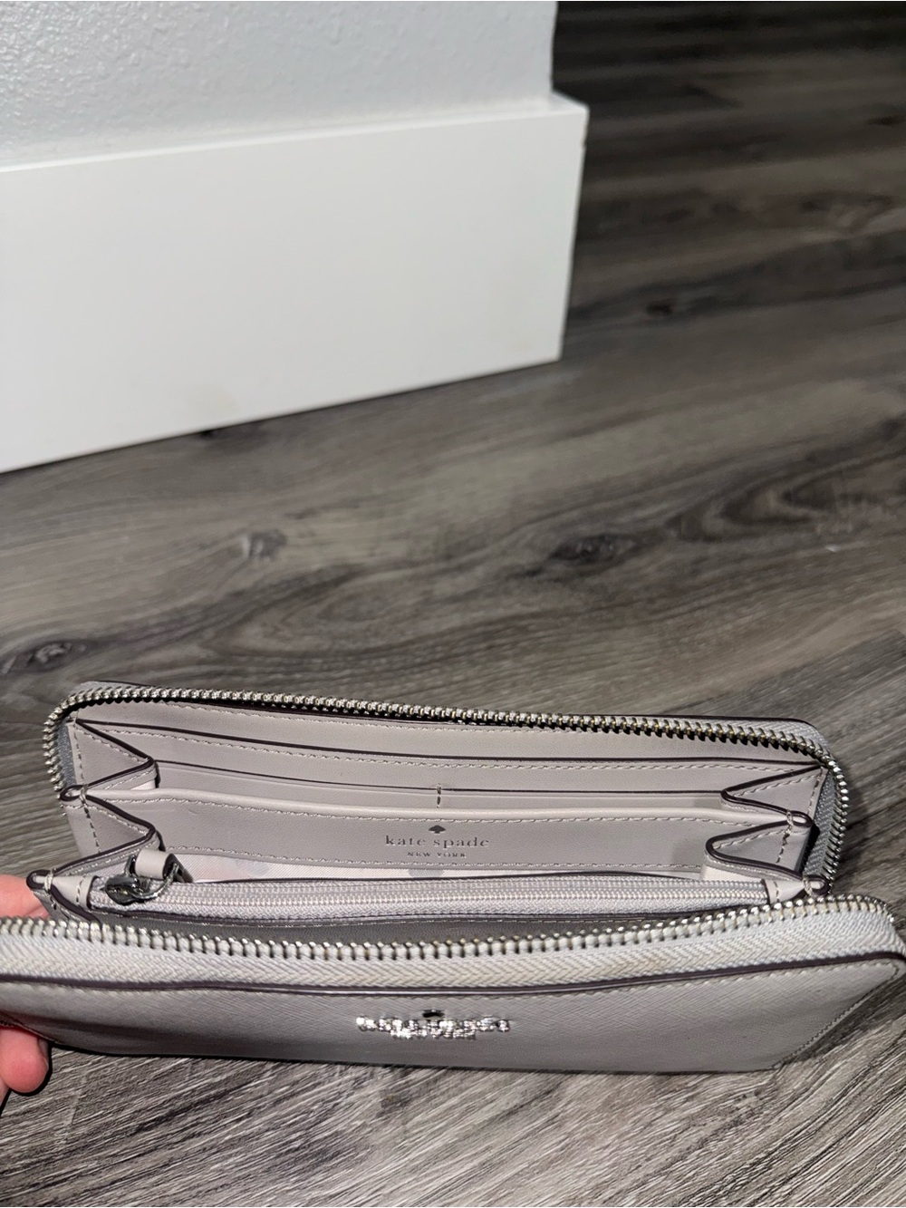 kate spade Light Gray Zip-Around Leather Wallet
